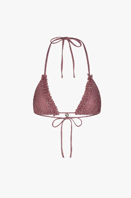 Super Deal RUFFLE CHARM BIKINI TOP IN RED GINGHAM