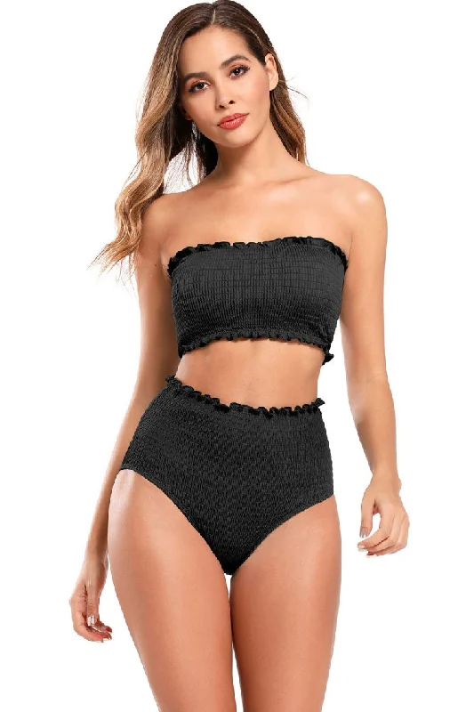 Deal of the Day Shirred Bandeau High Waisted Bikini